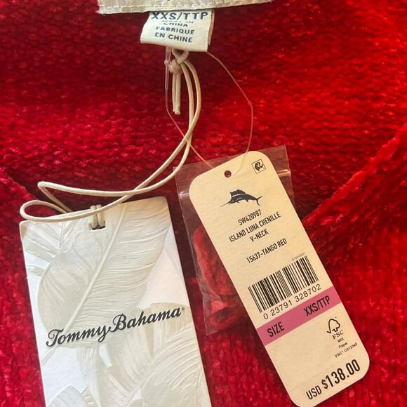 NWT Tommy Bahama Island Luna Chenille V-Neck Sweater – Tango Red (NWT, XXS) - Picture 5 of 11